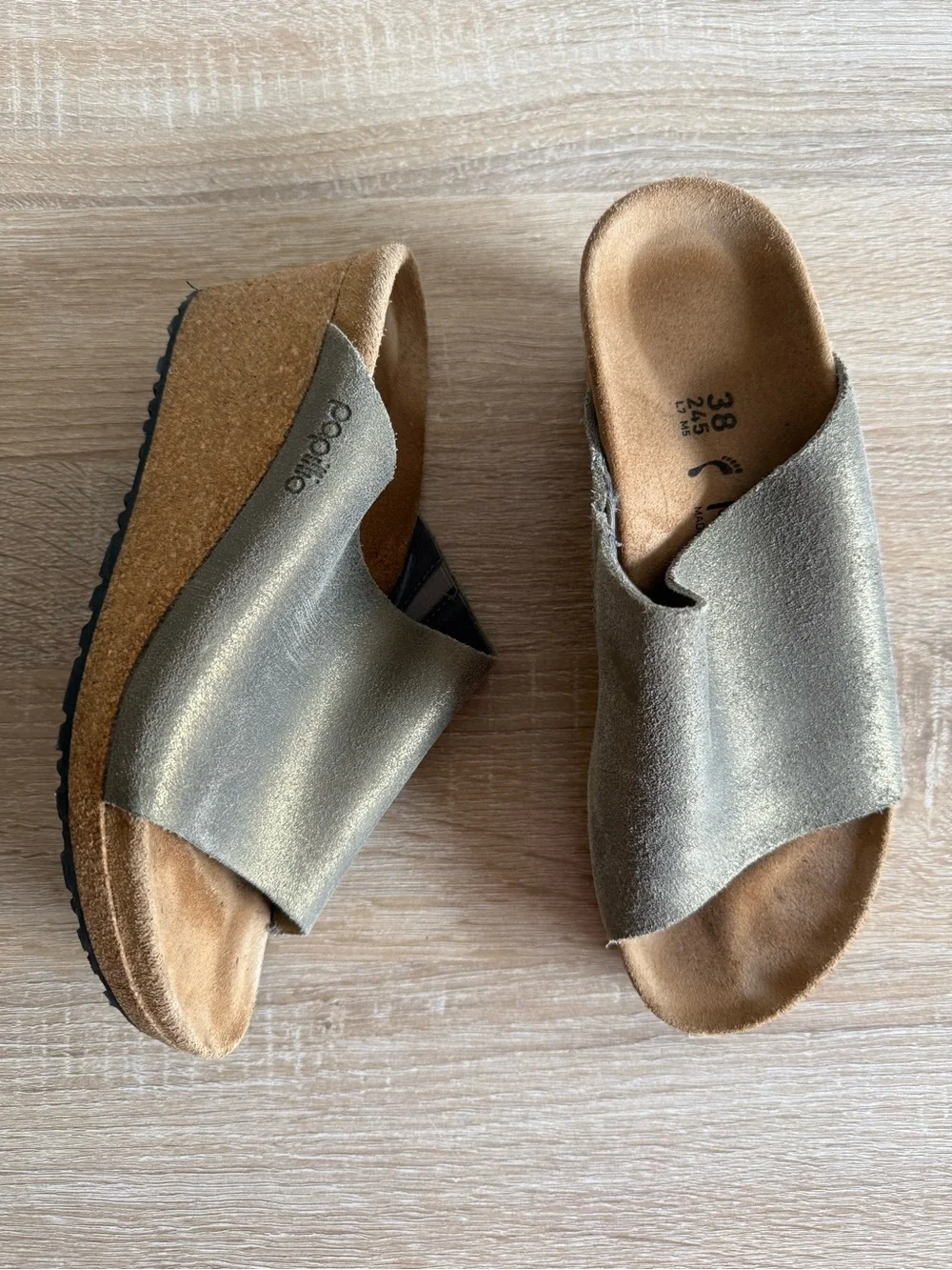 Birkenstock Papillio Namica Washed Metallic Wedge Slide Sandals Sz 38/7-7.5